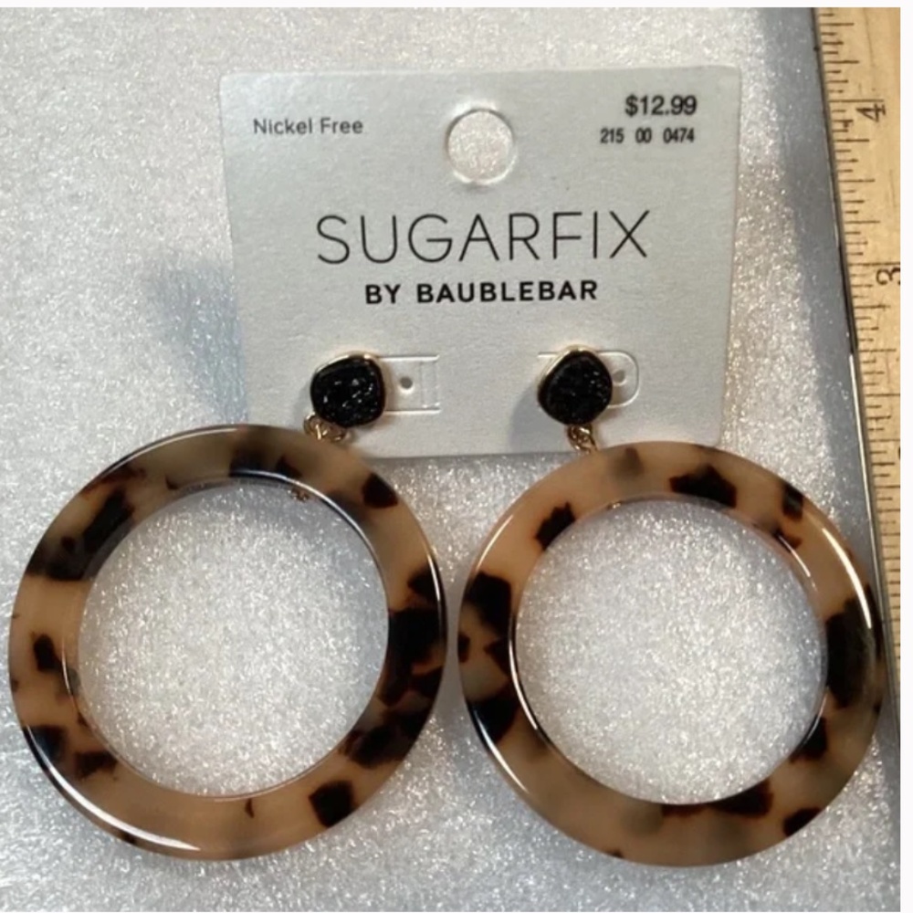 Beige Tortoiseshell Hoop Drop Earrings